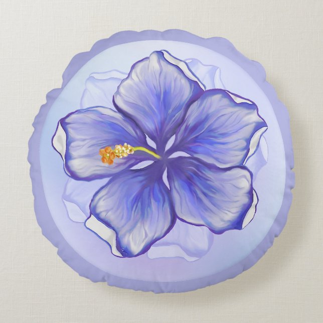 Hibiscus & lace BLUE Round Pillow (Front)