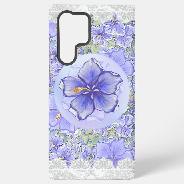Hibiscus & lace BLUE Samsung Galaxy Case (Back)