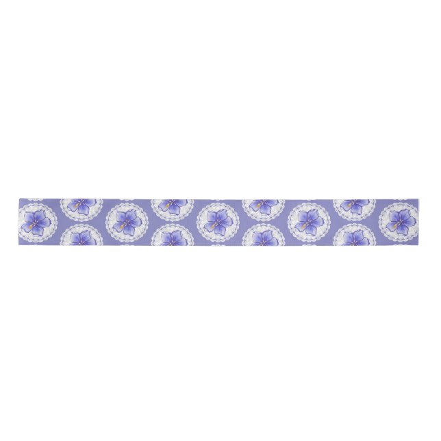Hibiscus & lace BLUE Satin Ribbon (Front)