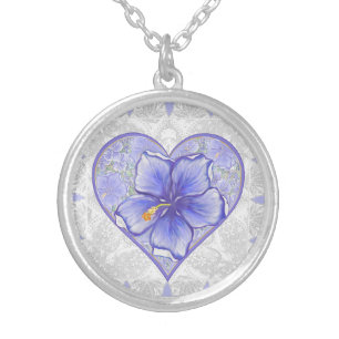 Hibiscus & lace BLUE Silver Plated Necklace