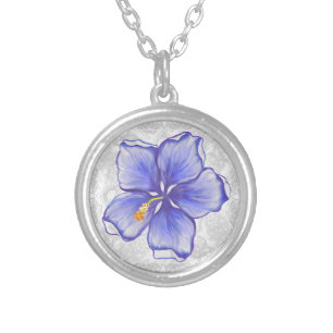 Hibiscus & lace BLUE Silver Plated Necklace