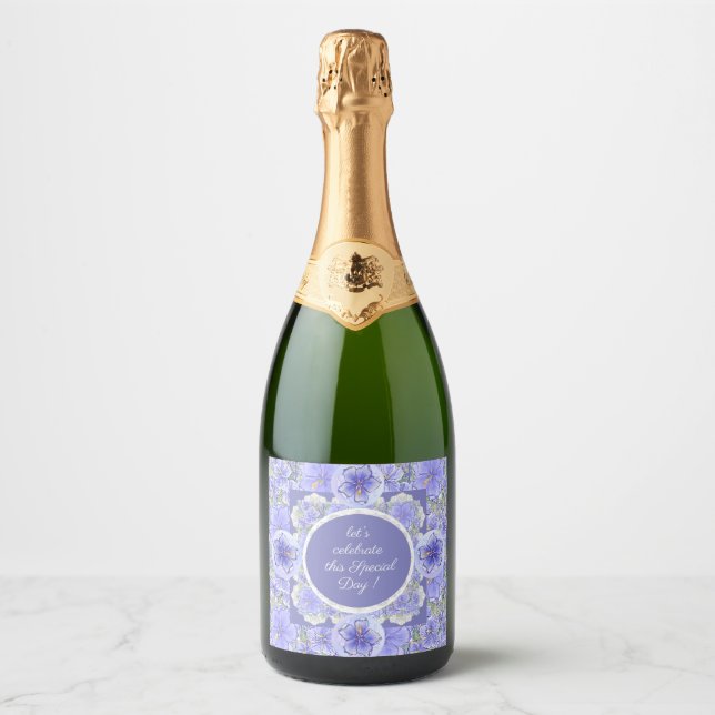 Hibiscus & lace BLUE Sparkling Wine Label (Front)