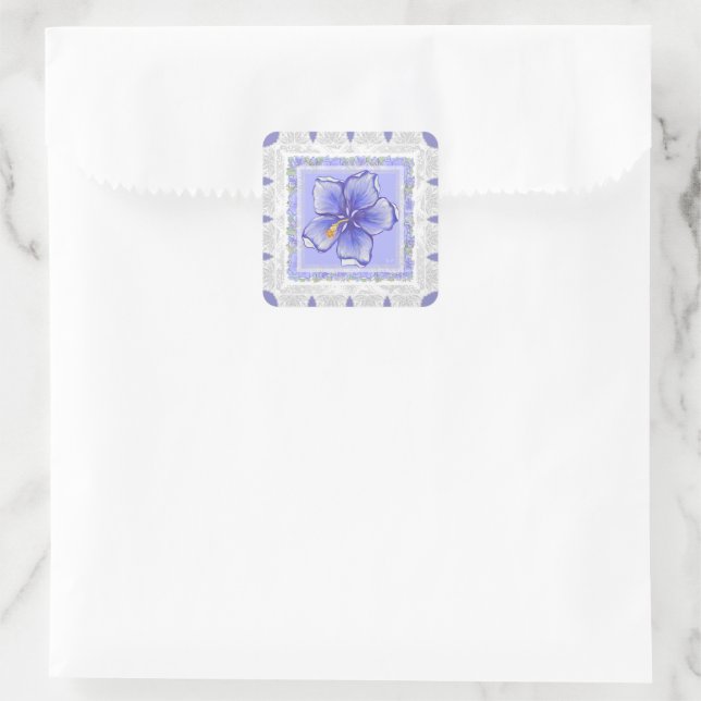 Hibiscus & lace BLUE Square Sticker (Bag)