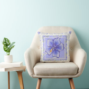 Hibiscus & lace BLUE Throw Pillow