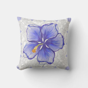 Hibiscus & lace BLUE Throw Pillow