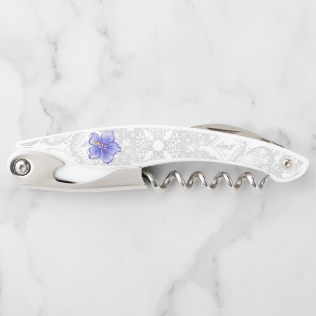 Hibiscus & lace BLUE Waiter's Corkscrew (Front)