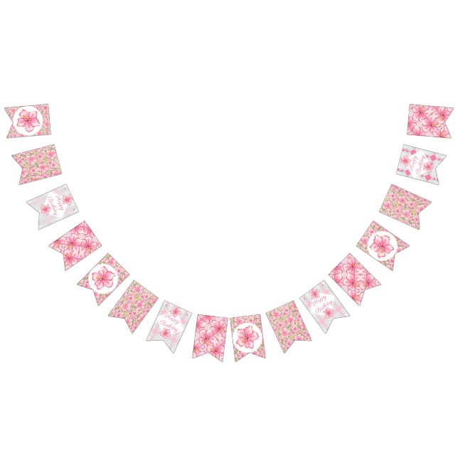Hibiscus & lace PINK Bunting Flags (All)