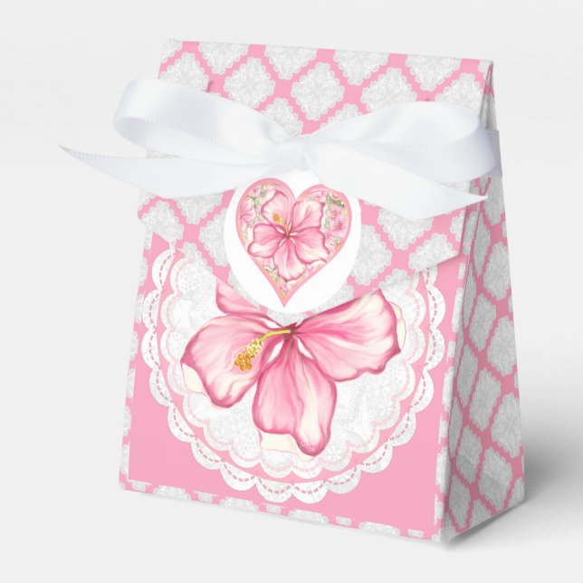 Hibiscus & lace PINK Favor Boxes (Front Side)
