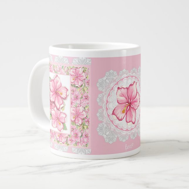 Hibiscus & lace PINK Giant Coffee Mug (Front Left)