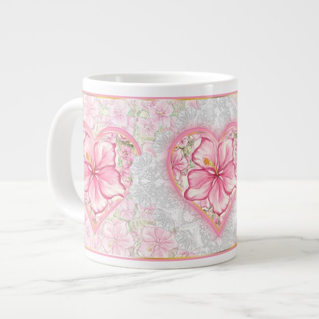 Hibiscus & lace PINK Giant Coffee Mug (Front Left)