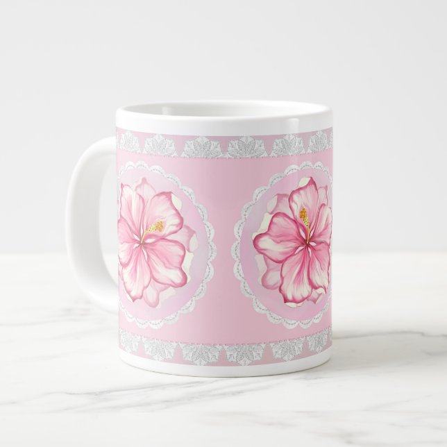 Hibiscus & lace PINK Giant Coffee Mug (Front Left)