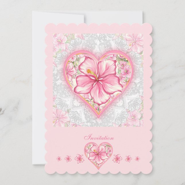 Hibiscus & lace PINK Invitation (Front)