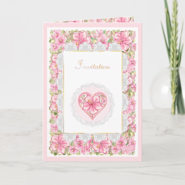 Hibiscus & lace PINK Invitation (Front)