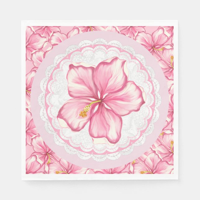 Hibiscus & lace PINK Napkins (Front)