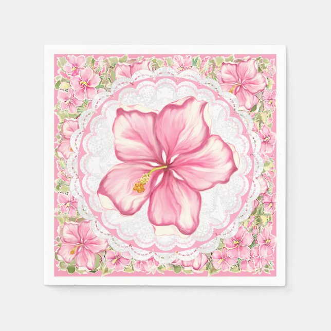 Hibiscus & lace PINK Napkins (Front)