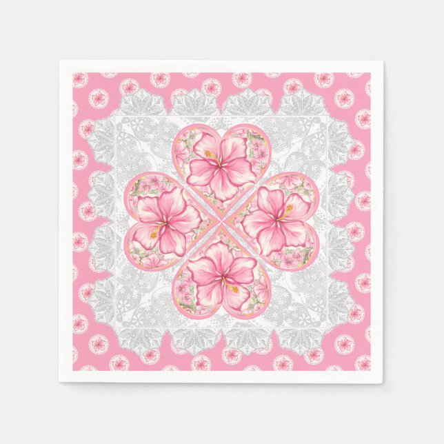 Hibiscus & lace PINK Napkins (Front)
