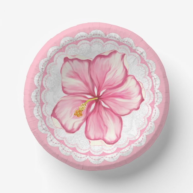 Hibiscus & lace PINK Paper Bowls (Front)