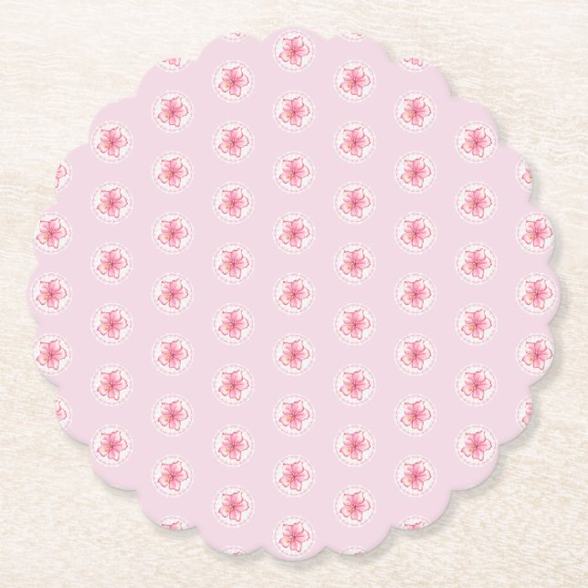 Hibiscus & lace PINK Paper Coaster (Front)