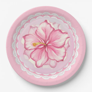 Hibiscus & lace PINK Paper Plates