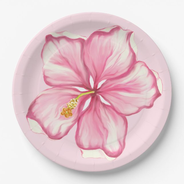 Hibiscus & lace PINK Paper Plates (Front)