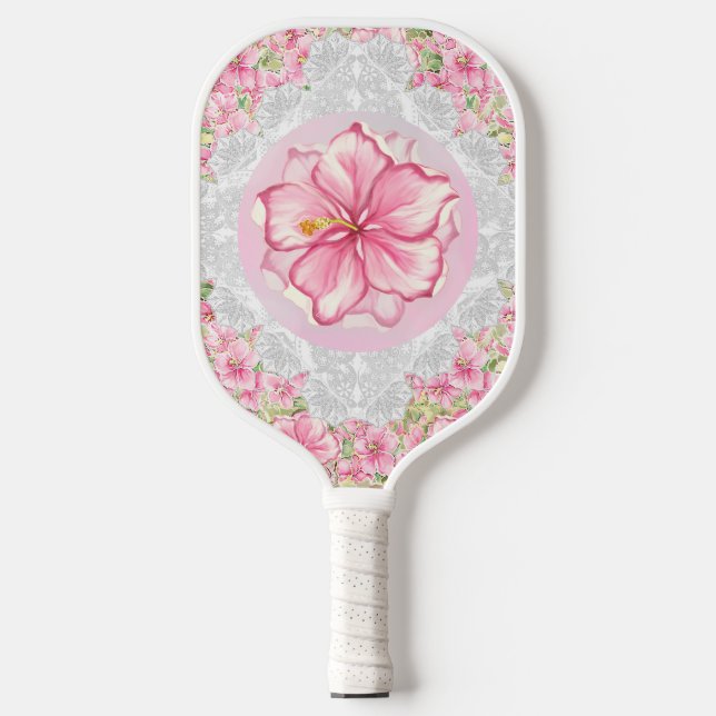 Hibiscus & lace PINK Pickleball Paddle (Front)