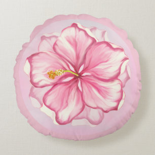 Hibiscus & lace PINK Round Pillow