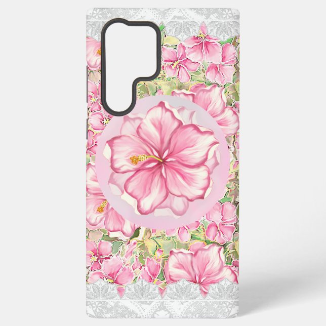 Hibiscus & lace PINK Samsung Galaxy Case (Back)