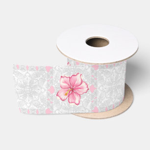 Hibiscus & lace PINK Satin Ribbon