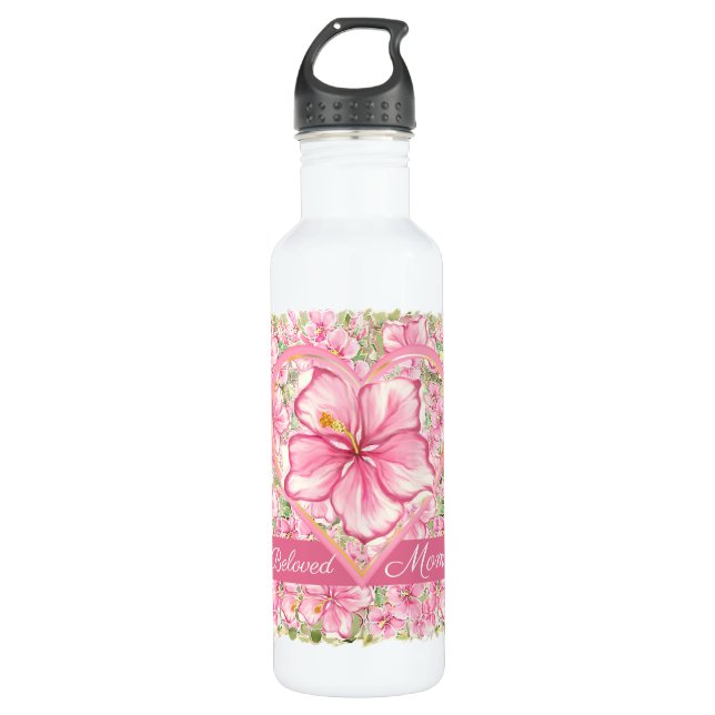 Hibiscus & lace PINK Stainless Steel Water Bottle (Front)