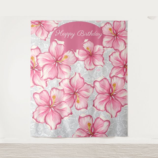 Hibiscus & lace PINK Tapestry (Front)