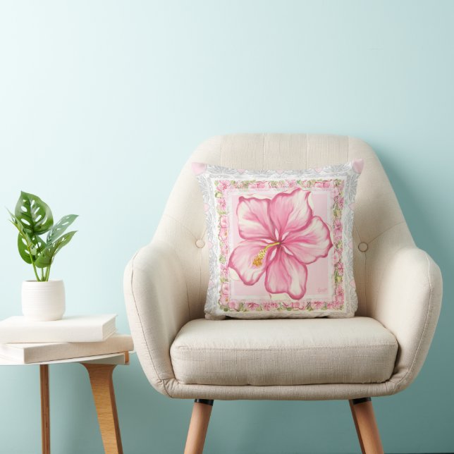 Hibiscus & lace PINK Throw Pillow (Chair)