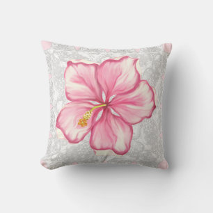 Hibiscus & lace PINK Throw Pillow