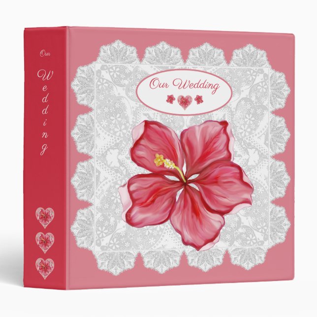 Hibiscus & lace RED 3 Ring Binder (Front/Spine)