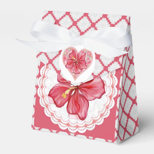 Hibiscus & lace RED Favor Boxes (Front Side)