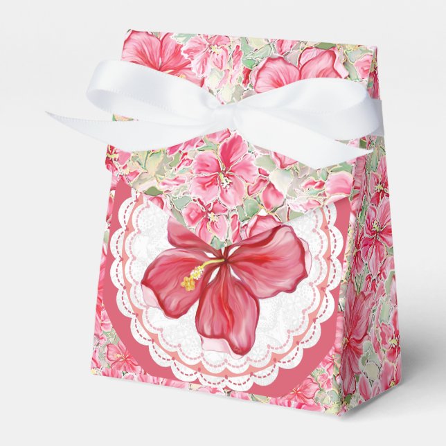 Hibiscus & lace RED Favor Boxes (Front Side)