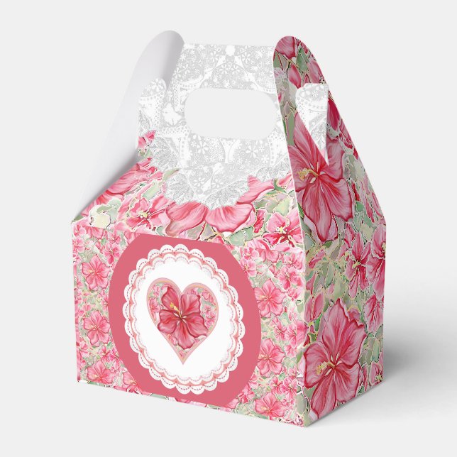 Hibiscus & lace RED Favor Boxes (Front Side)