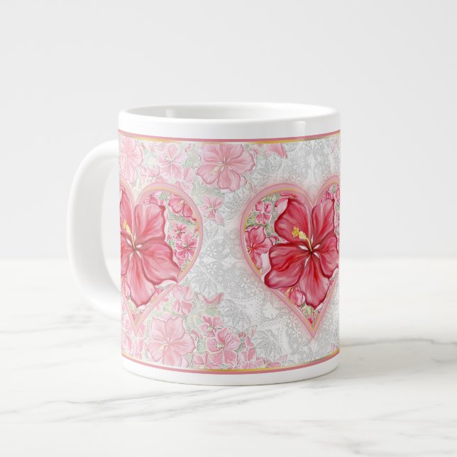Hibiscus & lace RED Giant Coffee Mug (Front Left)