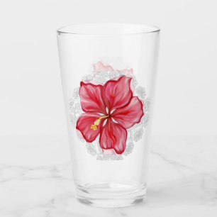 Hibiscus & lace RED Glass