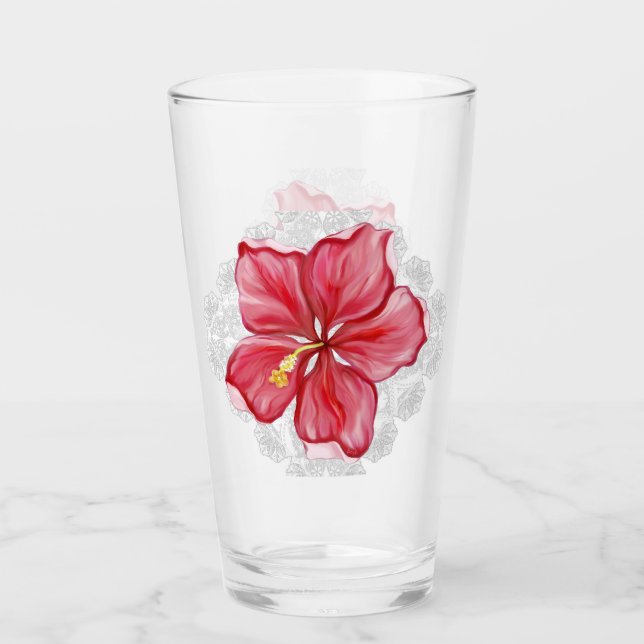 Hibiscus & lace RED Glass (Front)