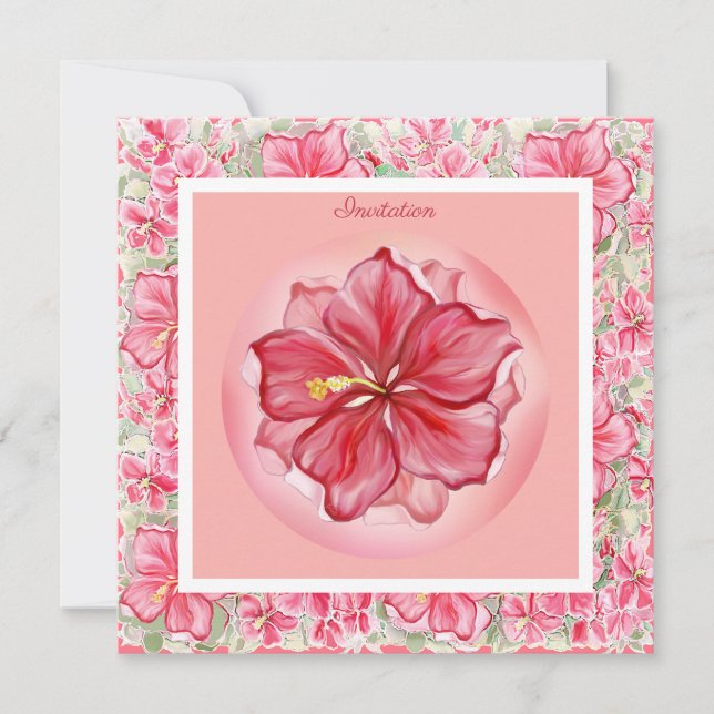 Hibiscus & lace RED Invitation (Front)