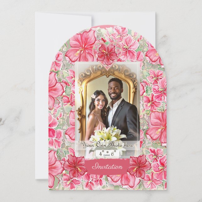 Hibiscus & lace RED Invitation (Front)