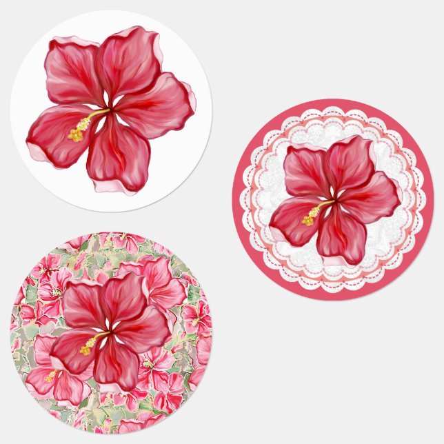 Hibiscus & lace RED Kids' Labels (Group)