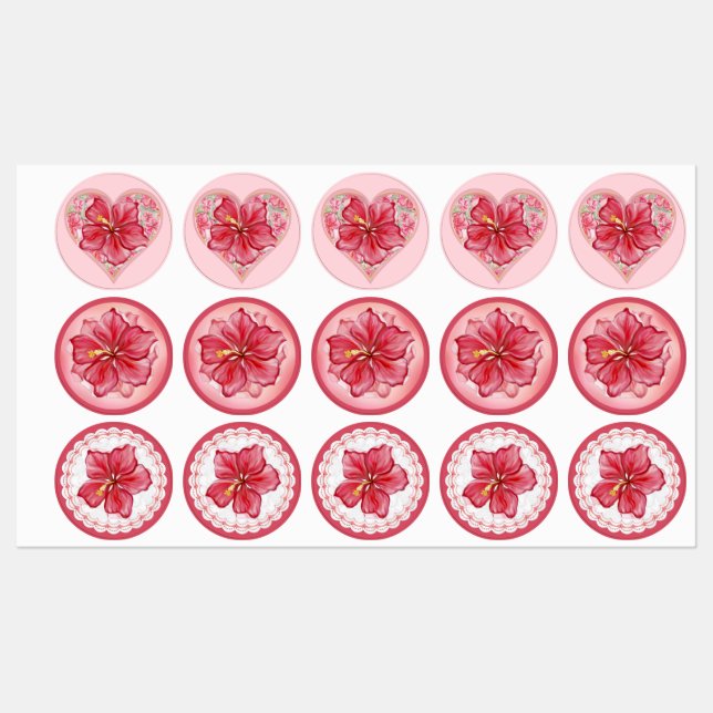 Hibiscus & lace RED Labels (Sheet)