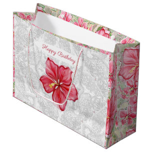 Hibiscus & lace RED Large Gift Bag