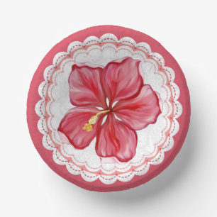 Hibiscus & lace RED Paper Bowls