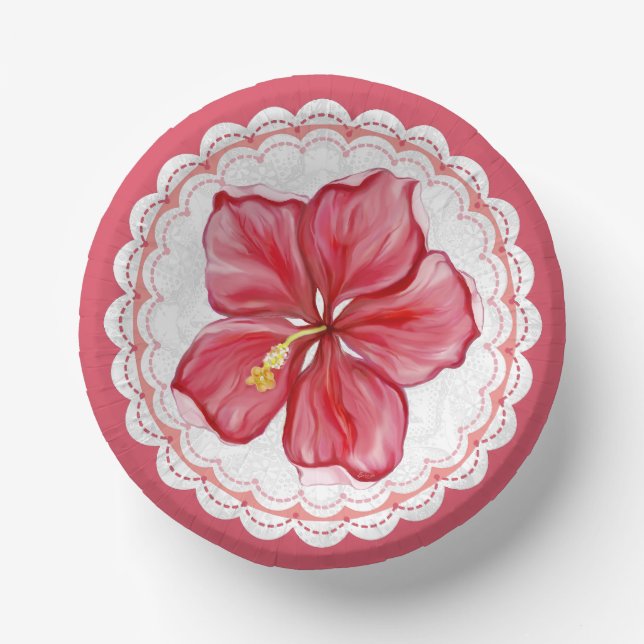 Hibiscus & lace RED Paper Bowls (Front)