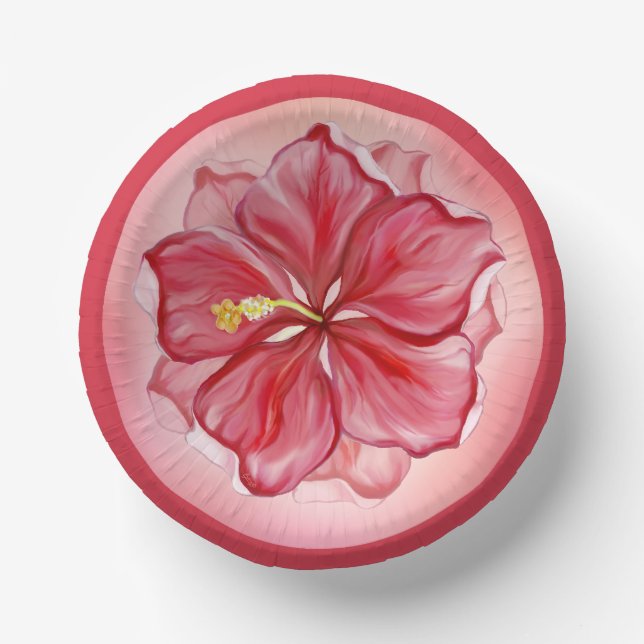 Hibiscus & lace RED Paper Bowls (Front)