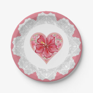 Hibiscus & lace RED Paper Plates