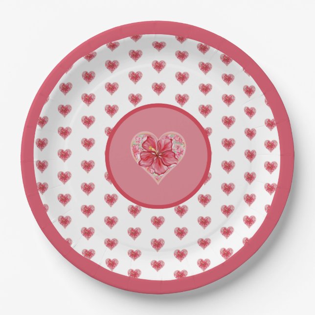 Hibiscus & lace RED Paper Plates (Front)