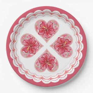 Hibiscus & lace RED Paper Plates